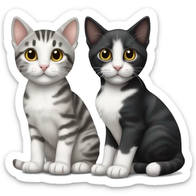 Two kittens, one grey and white tabby and one solid black kitten sticker