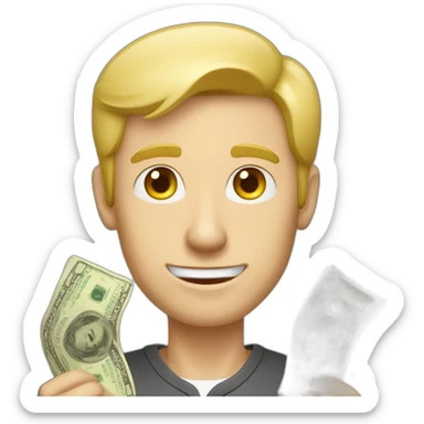 blonde caucasian middle-age male counting money sticker