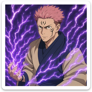 Ryomen Sukuna, Heian period, focused expression, activating Ryoi Kenkai, energy effects, anime style sticker