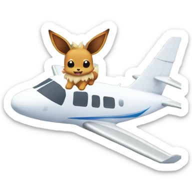 Eevee is lying on an airplane which is flying around the shape of the world  sticker