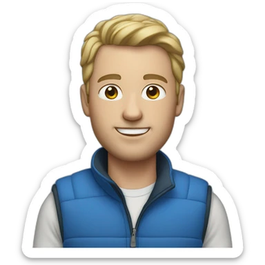 white male in blue fleece vest sticker