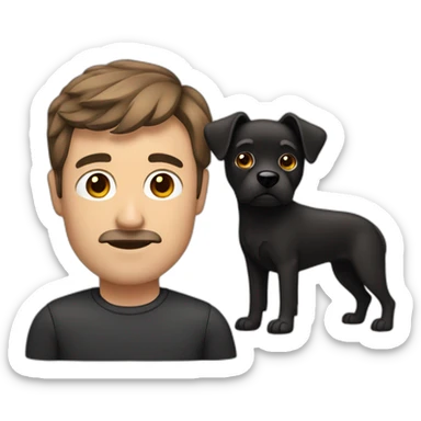 a man in his 50s brown hair with a black dog and looking important sticker