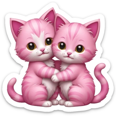 two hugging pink happy kittens sticker