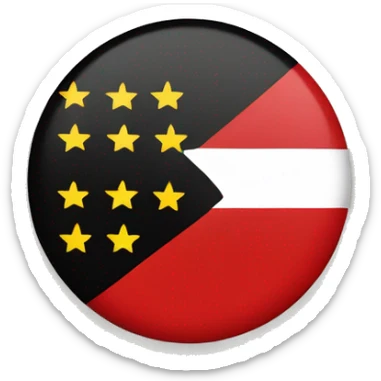 A flag with a blacktop, half red bottom, half and a yellow circle in the middle sticker