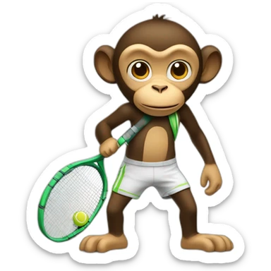 generate a monkey ready to play tenis with a bag with rackets and the hands in the pockets looking to one side sticker
