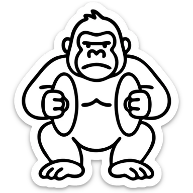 tattoo style cartoon gorilla playing cymbals, bold lines, black ink sticker
