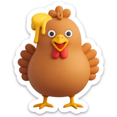 Make the butter on the chicken's head melting, in 3D emoji style, keep the background transparent. The original style is 3D emoji which does not support editing, so using general style to respect the 3D emoji look. sticker