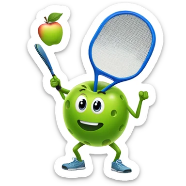 Pickleball with an apple sticker
