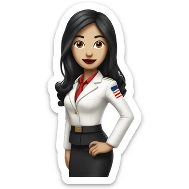 Flight attendant with long black hair, red lips and white skin with a pilot man with beige skin and black hair sticker