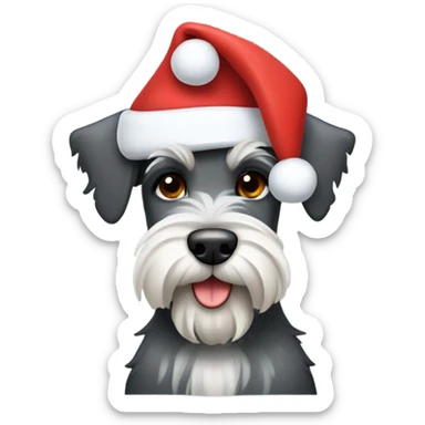 Dog schnauzer wearing a Santa Claus hat sticker