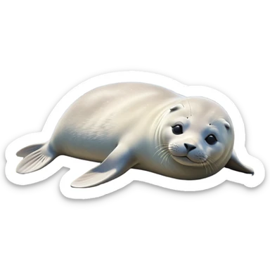 cinematic-seal-realistic-full-body-lounging-emoji,-plump-sleek-body-stretched-out-on-a-rocky-shoreline,-short-smooth-fur-glinting-in-the-sea-breeze,-flippers-tucked-comfortably-beneath-its-body,-large-dark-eyes-filled-with-playful-curiosity,-whiskered-muzzle-lifted-slightly-as-if-smiling,-simplified-yet-realistic-focused-features,-highly-detailed,-glowing-with-a-refreshing-marine-radiance sticker