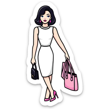 Girly fashion items like pink lipstick, high heels, and handbag sticker
