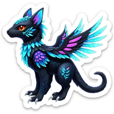 Black Dark Exotic Tropical Beaked Feathery Nocturnal Neon-glowing Abyssal Nightly Abyss-Cat-Gryphon-Salandit-Silvally-akémon Creature (full body) sticker
