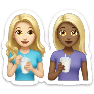 white girl with blonde hair and white girl with brunette hair eat lunch sticker