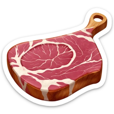 raw pork chop from shoulder, thick, marbled pink-red with white fat, irregular shape, moist, clear muscle grain and fat, rustic look, no plate, no seasoning, no faces, clean 3D, soft lighting, transparent background, emoji scale sticker