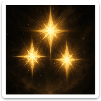 three stars grouped together, glowing and radiant, dramatic style, sparkling light, grandeur, majestic aura sticker