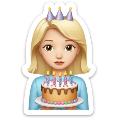 Blonde girl with a fancy birthday cake sticker