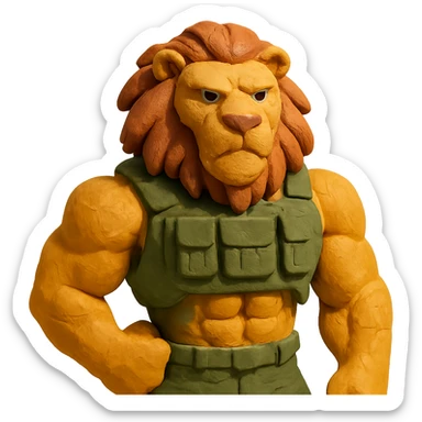muscular lion wearing a military vest sticker
