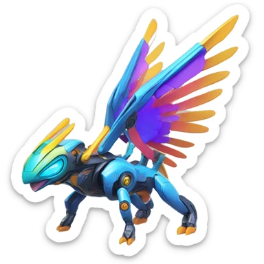 Colorful Neon Colors Vibrant Colors Flying Futuristic Mechanical Fakémon-Pokémon-Creature Full Body sticker