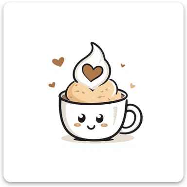 latte with heart foam and a cute face, caramel beige and coffee brown, dreamy hand-drawn Japanese style sticker