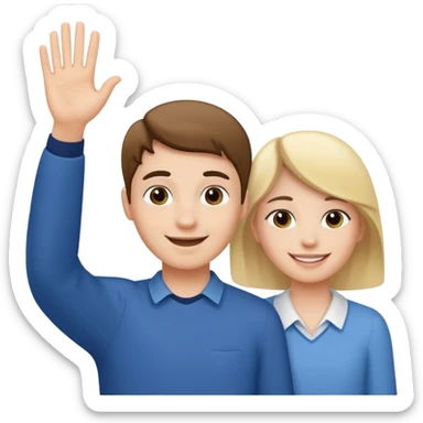 young person waving farewell to two adults representing growing up sticker