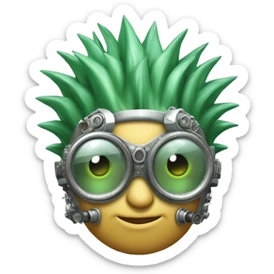 Light green Mohawk cyborg head with silver steampunk goggles sticker