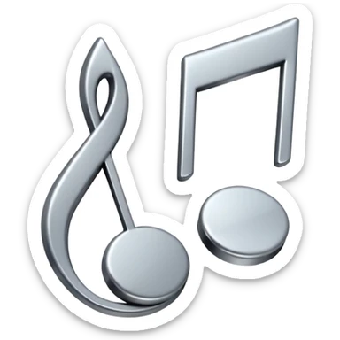 Minimal emoji icon of a single metallic silver music note, clean shape, smooth edges sticker