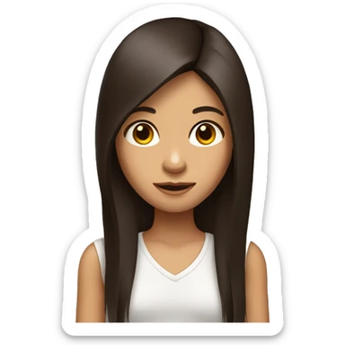 girl with dark brown long straight hair with monkey sticker