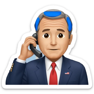 animated emoji of the world trade center with a plane crashed into it and george bush on a phone in front of it sticker