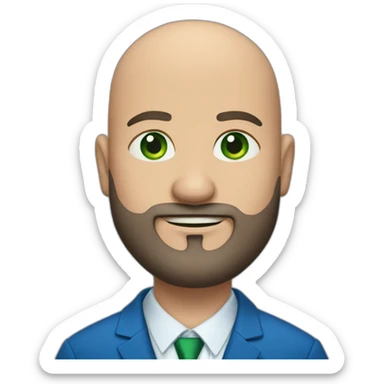 green-eyed overweight bald man with a beard in a blue suit sticker