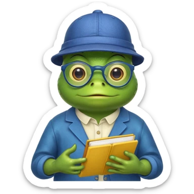 frog wearing yellow hat with glasses and blue book sticker