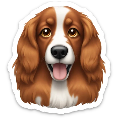 long haired copper dog with white belly and black spots on nose and floppy ears sticker