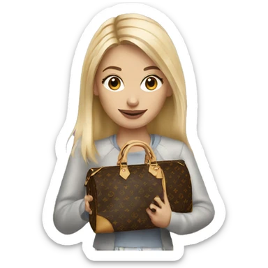 Blonde girl holding a Louis Vuitton bag sticker