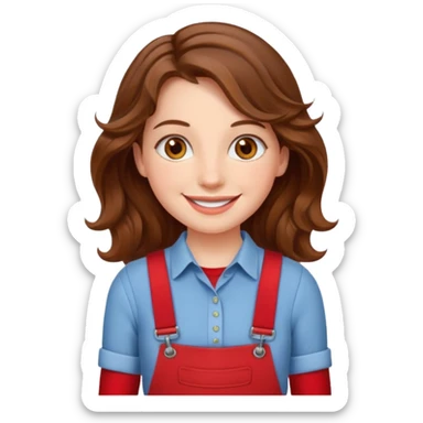Woman with wavy brown hair and hazel eyes wearing red trouser braces. sticker