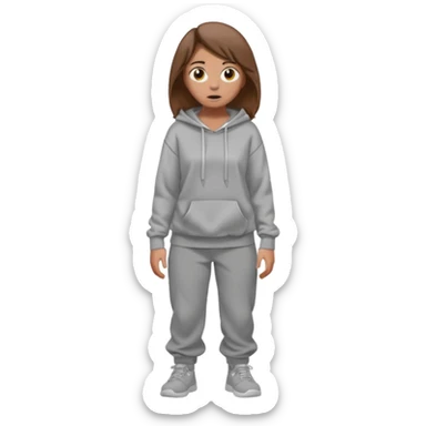 Chica grande  asustada de cuerpo completo mirado a la izquierda con pelo castaño pantalones baggy  grises y hoodie gris  sticker