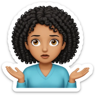 brown skin black curly head with lashes shrugging  sticker