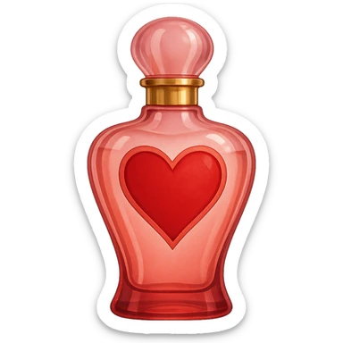 love-themed perfume bottle with heart motif sticker