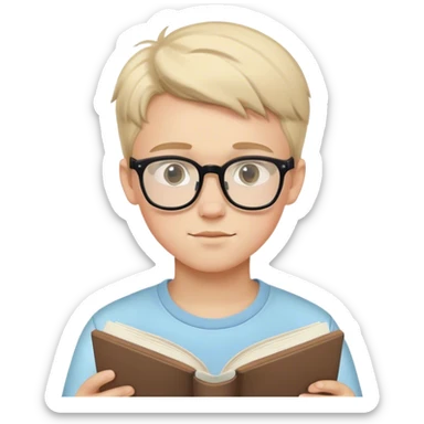 A handsome￼￼ white teenage boy wearing glasses, reading a book, with a pastel theme. sticker