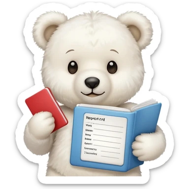 White teddy bear with report card  sticker