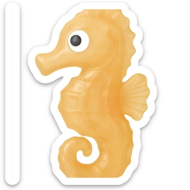 Make the seahorse even more transparent and slightly see-through, keeping the natural yellow-orange color, in a retro 90's toy style with derpy eyes, soft plastic texture, soft reflections, soft and squishy appearance, some cloudiness, not shiny, highly detailed and appealing. Remove any tags and background. sticker