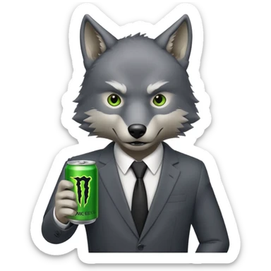 wolf in business suit, holding a monster energy can  sticker