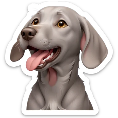 cinematic-cute-yawning-weimaraner-portrait-emoji,-head-tilted-slightly-with-a-dramatic,-wide-open-yawn,-revealing-a-sleek grey fur-with-a-subtle-shimmer,-floppy-ears-slightly-drooping,-round-brown-eyes-barely-open-in-drowsy sticker
