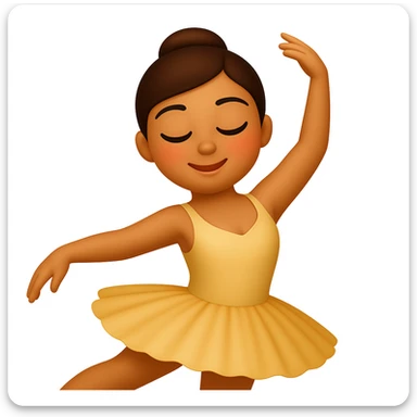 Create a ballerina emoji exactly like the reference image but without the cup head. The emoji should be in iOS emoji style, featuring a classic ballerina pose with a tutu, elegant, smooth, and shiny appearance. Add a slight blush to the cheeks of the emoji. sticker