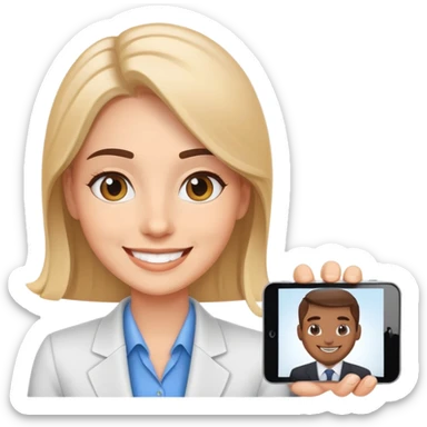 Professional salesperson smiling while on video call with client sticker