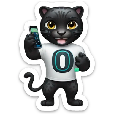 A black panther holding a phone with the number 0 in its paws sticker