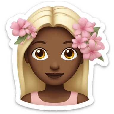 A white girl is holding soft pink flowers sticker