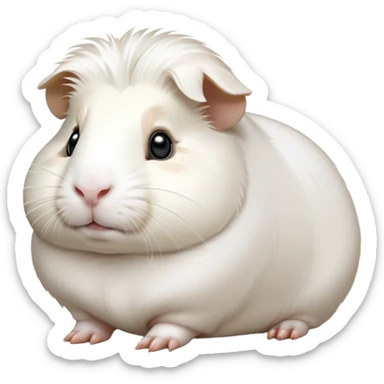 Cinematic Noble White Guinea Pig Portrait Emoji, Poised and regal, with a compact, chubby build and a pristine, well-groomed pure white fur, deep-set soulful dark eyes, Simplified yet sharp and sophisticated features, highly detailed, glowing with a soft, dignified glow, high shine, intelligent and sweet, stylized with an air of gentle purity, focused and attentive, soft glowing outline, capturing the essence of a watchful and confident little companion, so majestic it feels as though it could scurry out of the screen with effortless authority! sticker