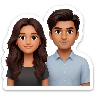 Two friends with dark brown hair Indian skin one has long hair one has shoulder length hair and a bit longer sticker
