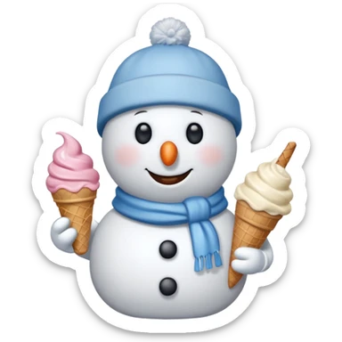 snowmen holding ice cream single snowmen with winter cap sticker