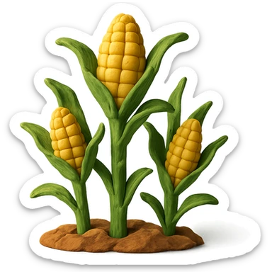 close-up of corn stalks with ears of corn, gentle sunlight, pastel background, claymation style sticker